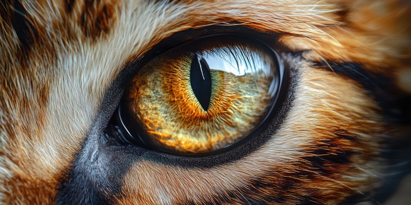 Close-up of a tiger's eye showcasing intricate patterns and vibrant colors in natural light